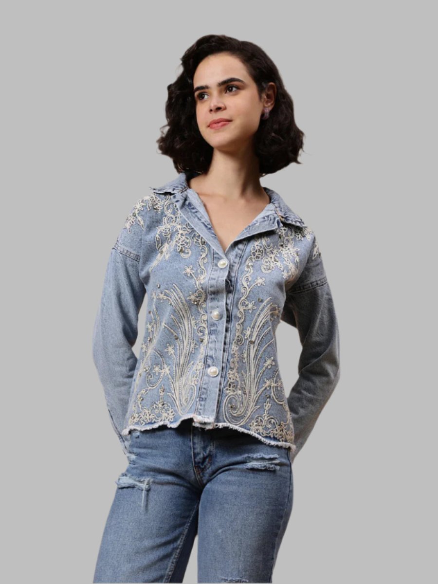 Gaiia Embroided Denim Jacket - Blue - GAIIA